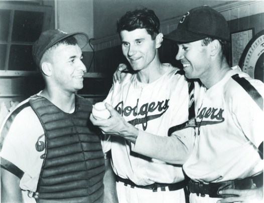 Dodgers in satin; left to right: Roy Campanella, Preacher Roe and Duke Snider (source: The Design Morgue).